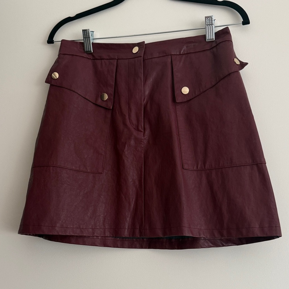 Zara Burgundy Faux Leather Mini Skirt with Gold Buttons